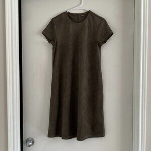 J.McLaughlin Olive Green Faux Suede Shift Dress Women’s Size S | Cap Sleeve